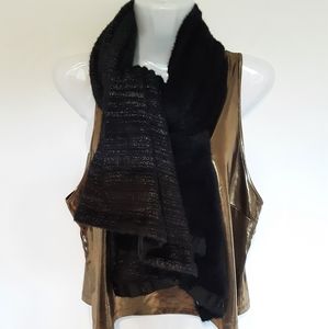 Stella & Dot Versatile Black Faux Fur Metallic Knitted Kaci Scarf /Wrap EUC